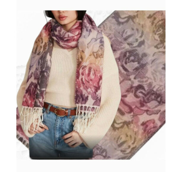 Steve Madden Women's Rose Jacquard Blanket Scarf Wrap Neckerchief XL 80"x20" NWT - Picture 2 of 5